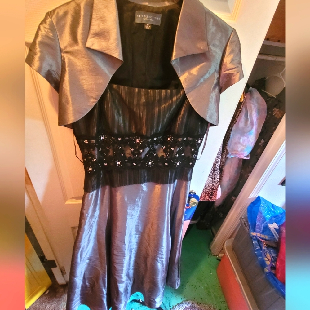 EUC Silver Dress with Black Embellishments